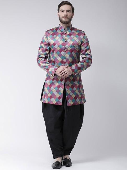 hang up maroon & beige regular fit checks sherwani