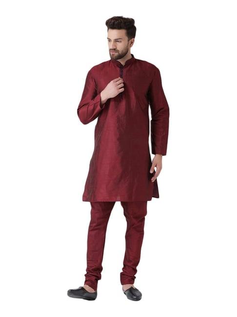 hang up maroon regular fit self pattern kurta set