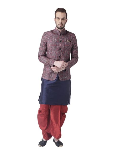 hang up navy & maroon regular fit kurta set