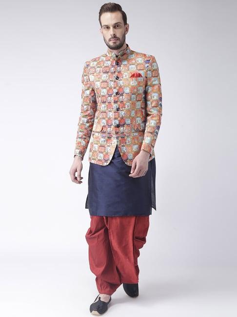 hang up navy & maroon regular fit kurta set