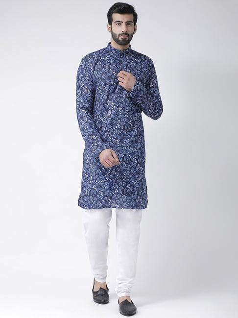 hang up navy cotton regular fit printed kurta set