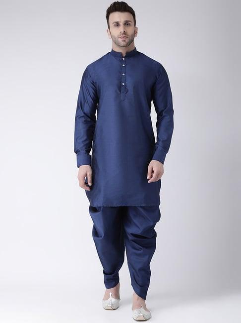 hang up navy regular fit self pattern kurta set