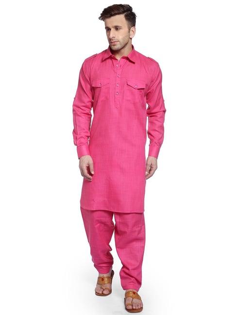 hang up pink cotton regular fit kurta set