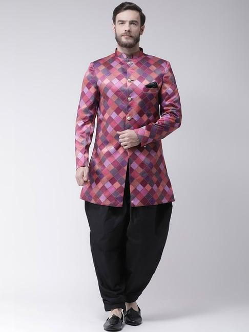 hang up pink regular fit checks sherwani