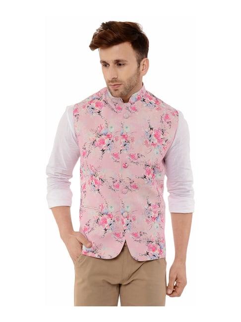 hang up pink regular fit printed bundi jacket