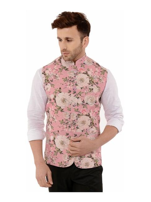 hang up pink regular fit printed bundi jacket