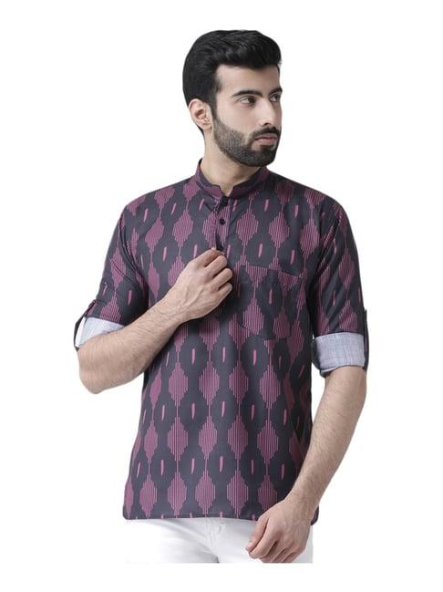 hang up purple & black cotton slim fit printed short kurta