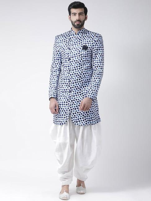 hang up white & blue regular fit printed sherwani