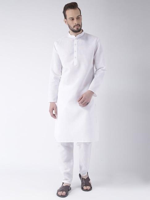 hang up white cotton regular fit kurta set