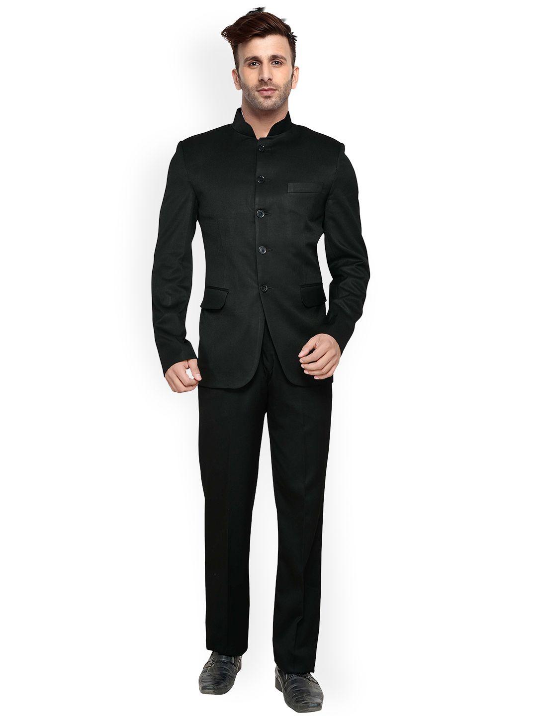hangup black single-breasted slim fit ethnic bandhgala suit