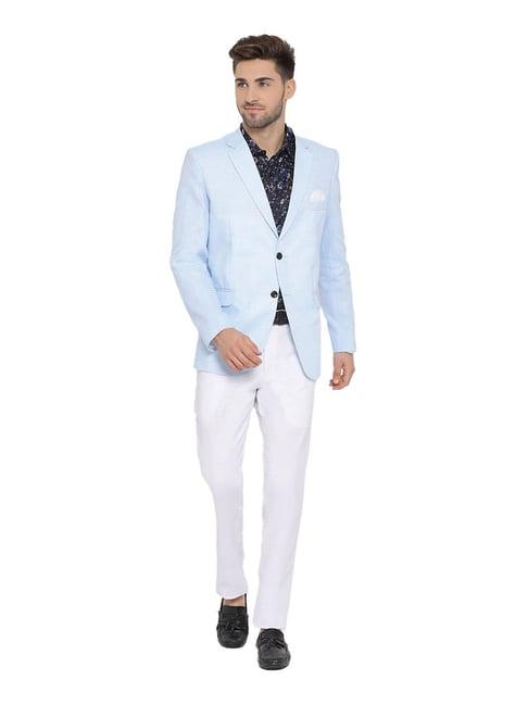 hangup blue & white regular fit three piece suit