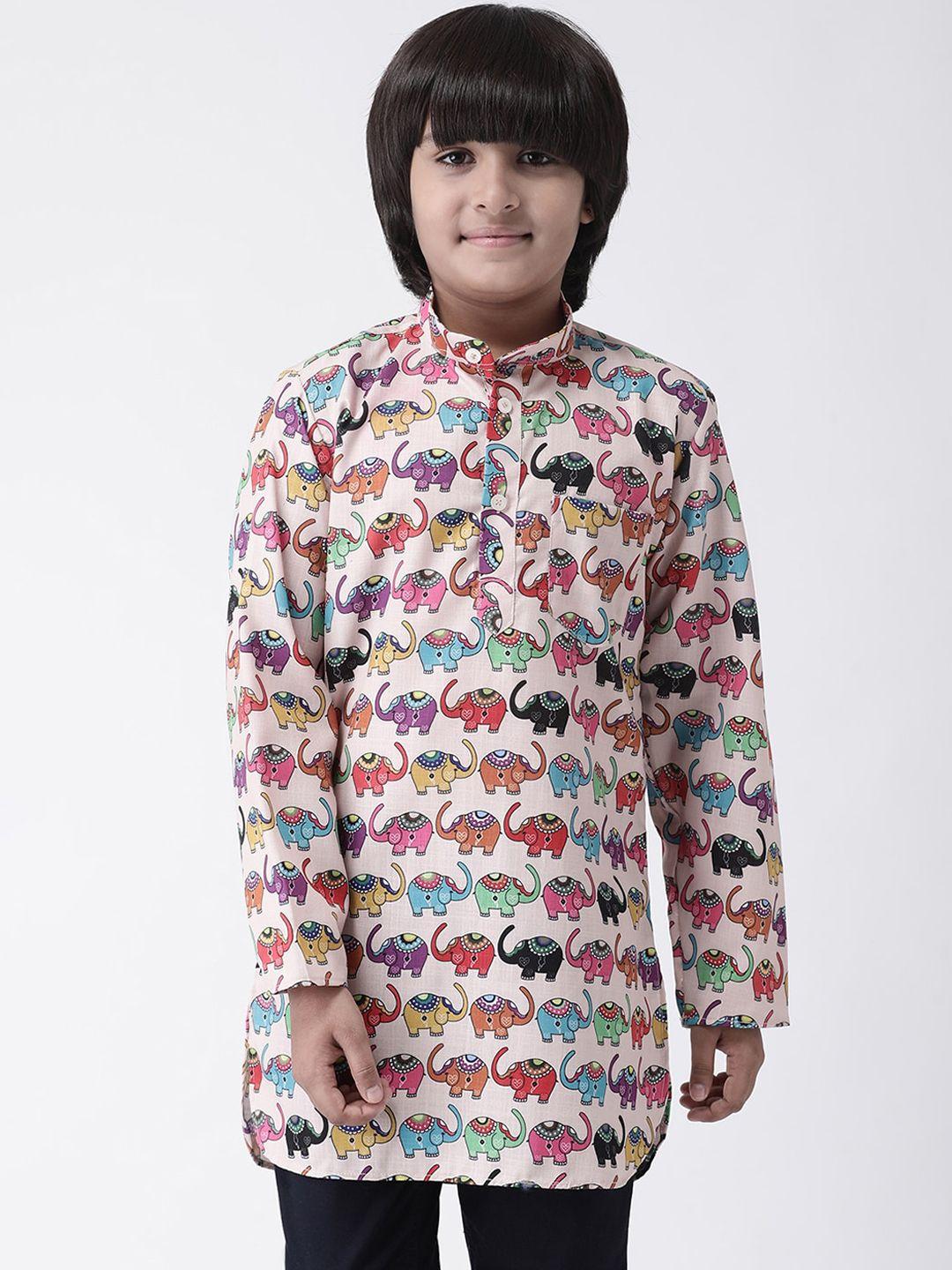 hangup boys cream-coloured & multicoloured printed straight kurta