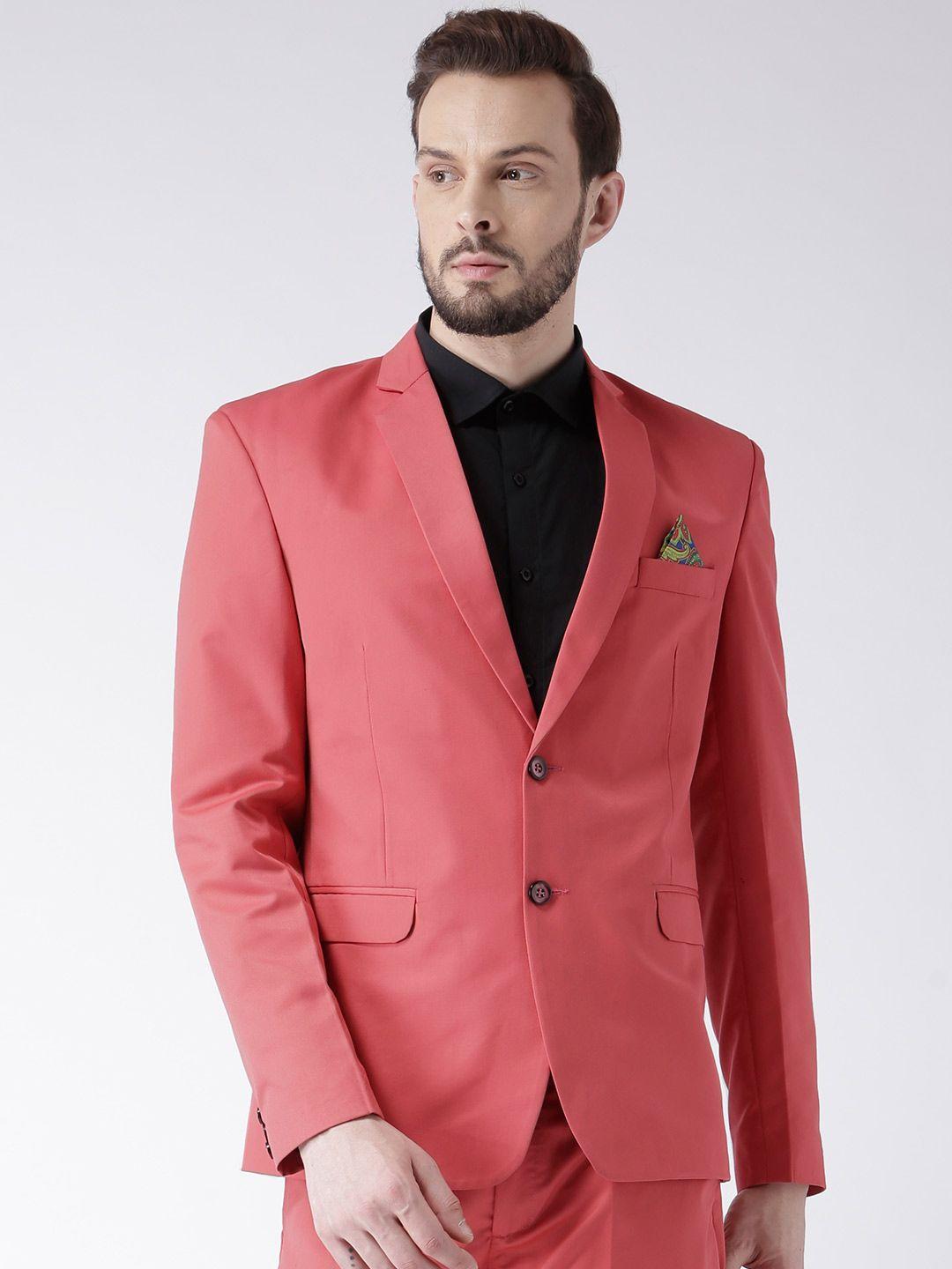 hangup coral red solid single-breasted blazer