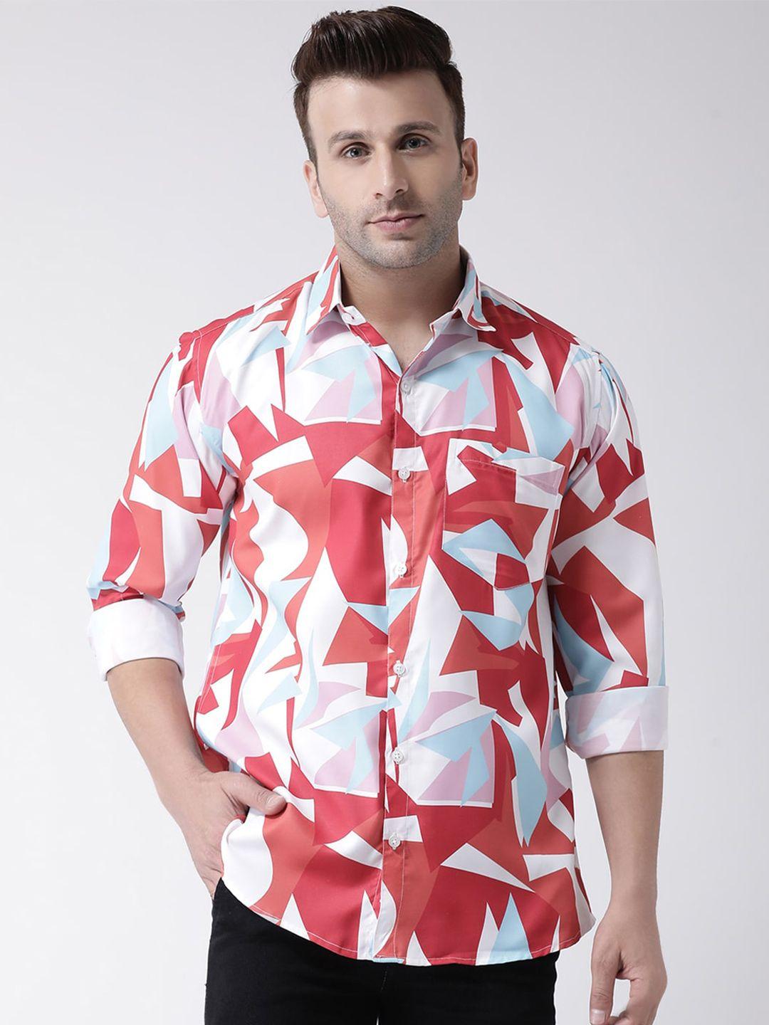 hangup geometric printed slim fit casual shirt
