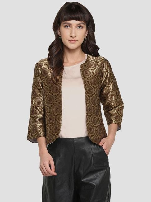 hangup golden & brown embroidered ethnic jacket