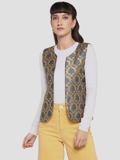 hangup golden & grey embroidered ethnic jacket