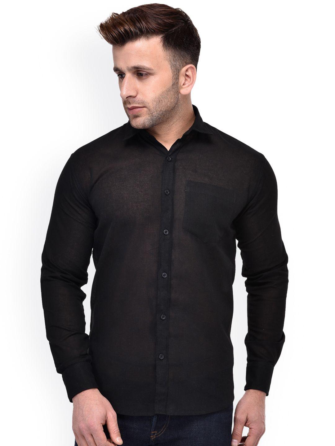 hangup men black regular fit solid casual shirt
