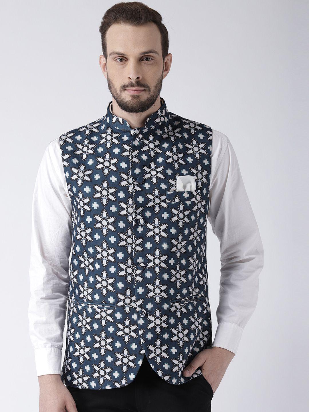 hangup-men-blue-&-white-floral-print-nehru-jacket