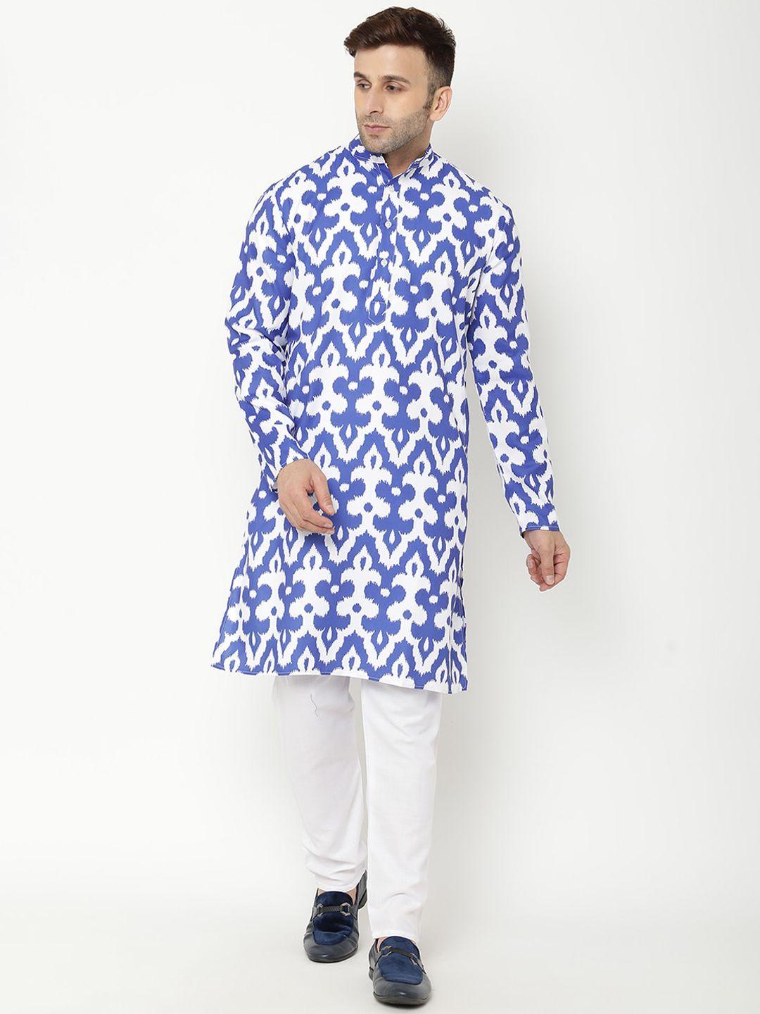 hangup men blue ethnic motifs printed kurta with pyjamas