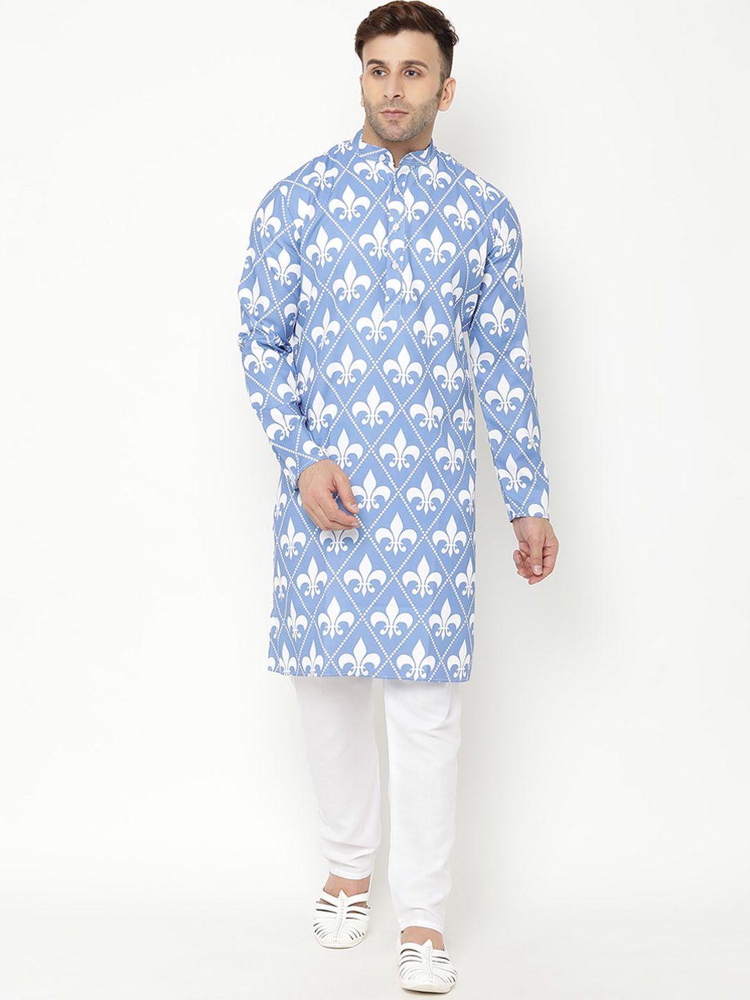 hangup men blue printed kurta with pyjamas
