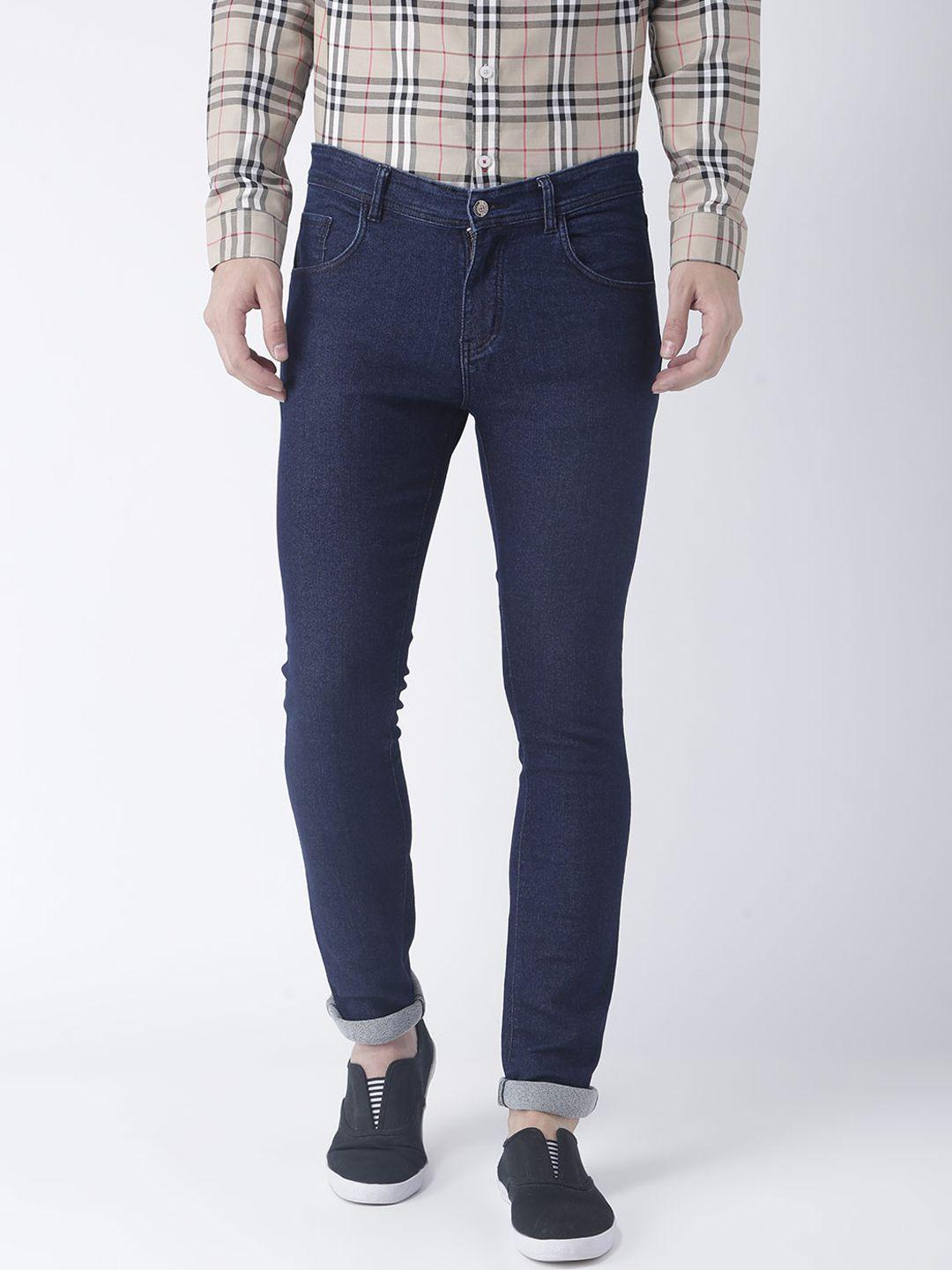 hangup men blue slim fit mid-rise clean look jeans