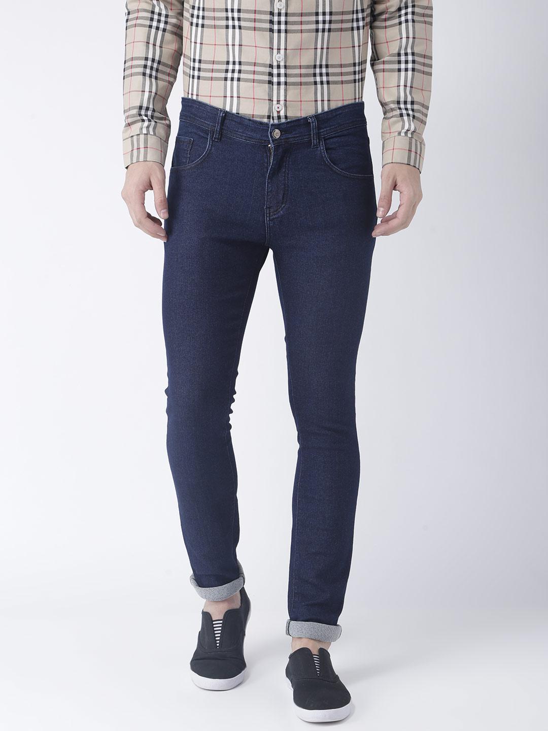 hangup men blue slim fit mid-rise clean look stretchable jeans
