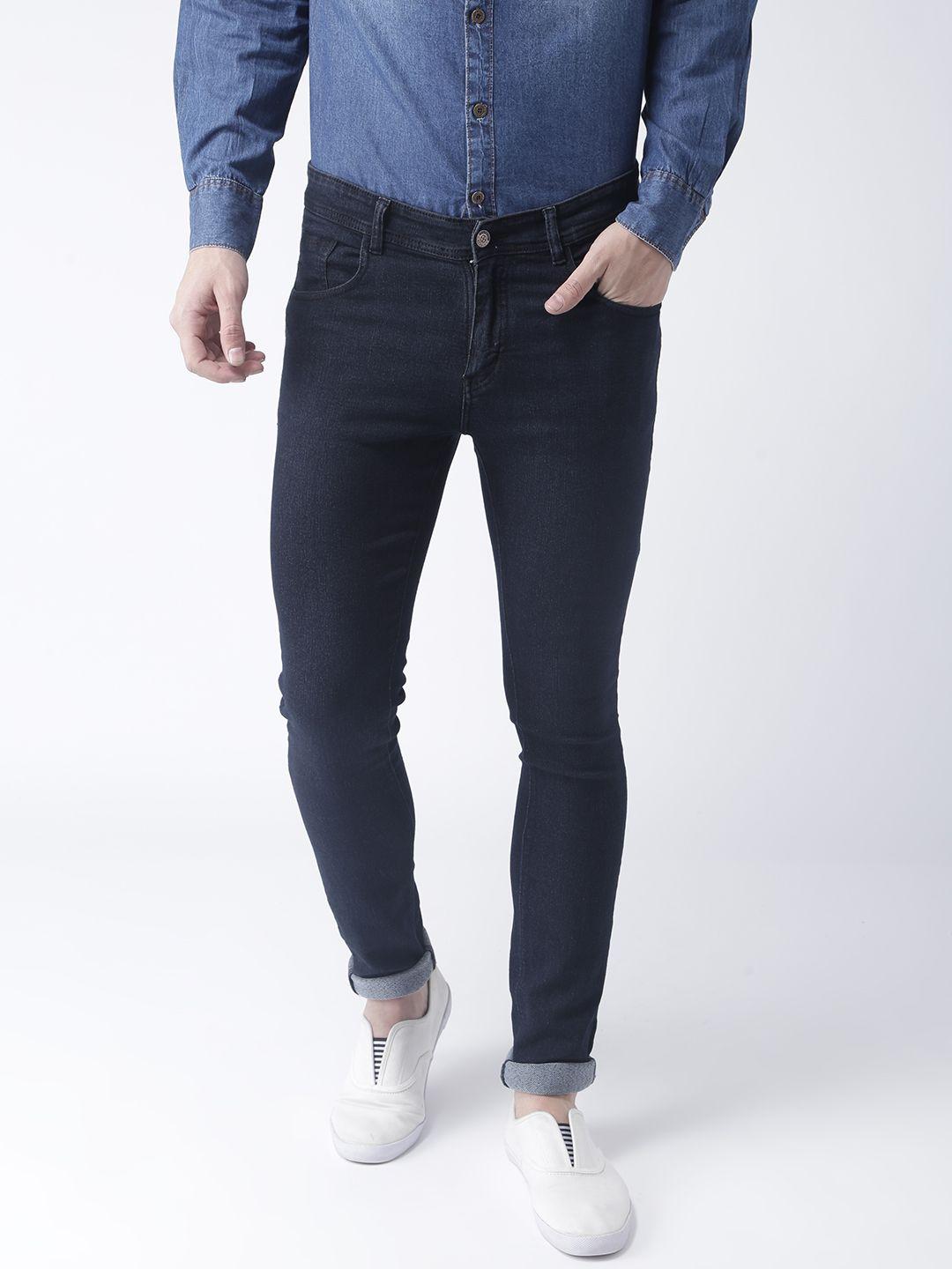 hangup men blue slim fit mid-rise clean look stretchable jeans