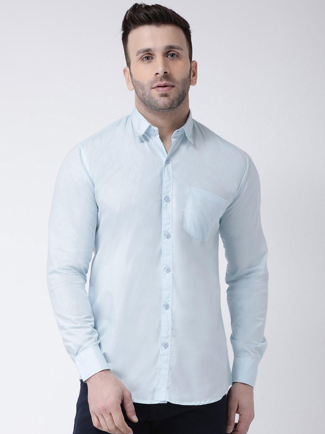 hangup men blue smart slim fit solid casual shirt