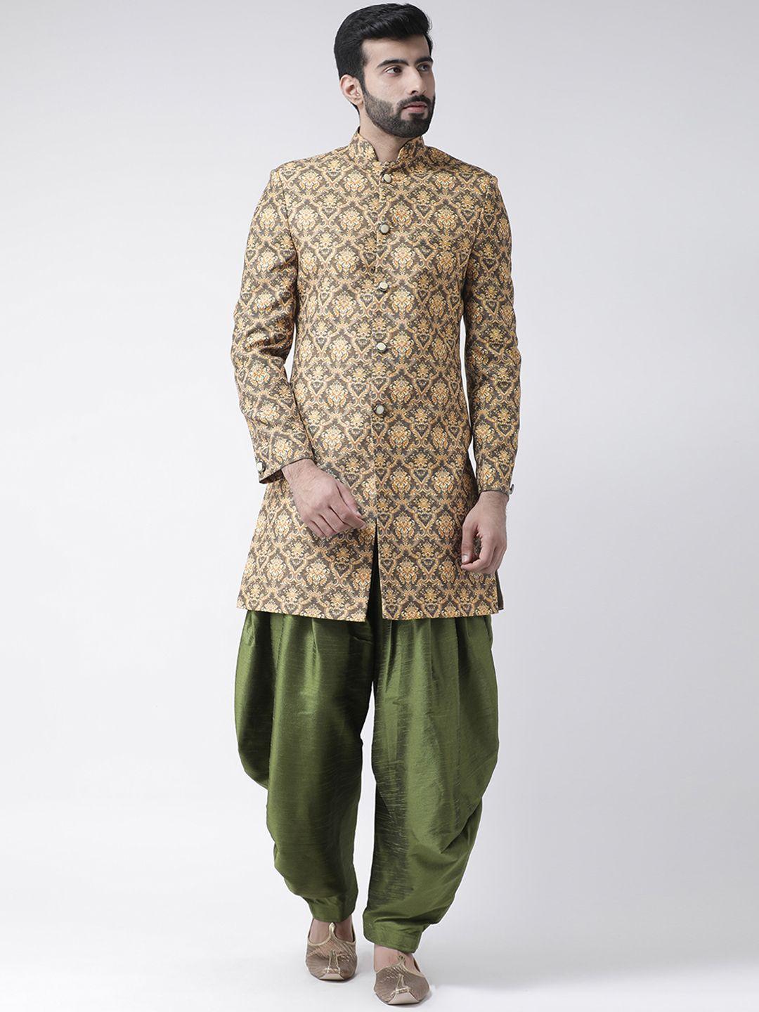 hangup men brown & green sherwani with dhoti pants