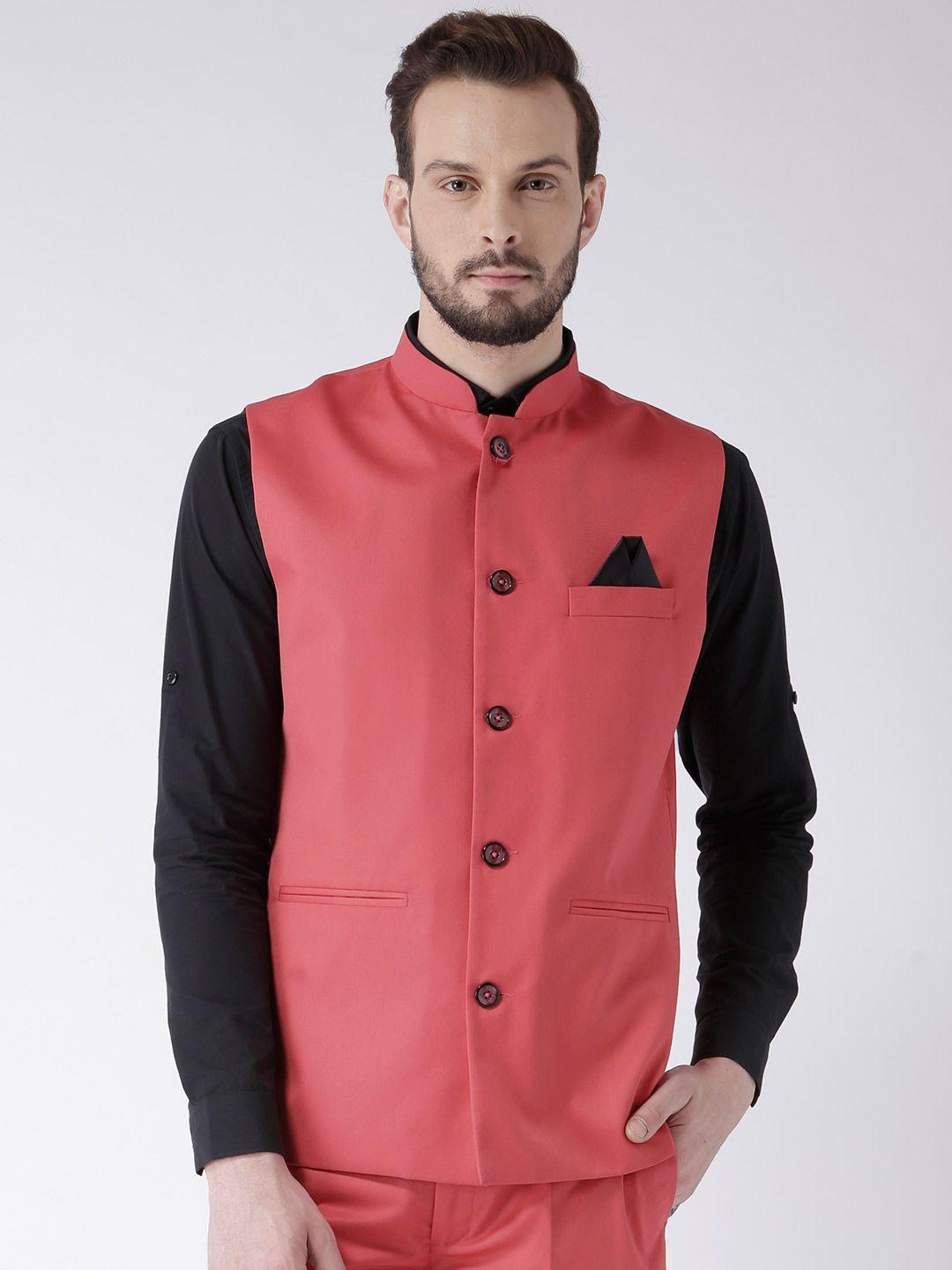 hangup-men-coral-red-solid-nehru-jacket