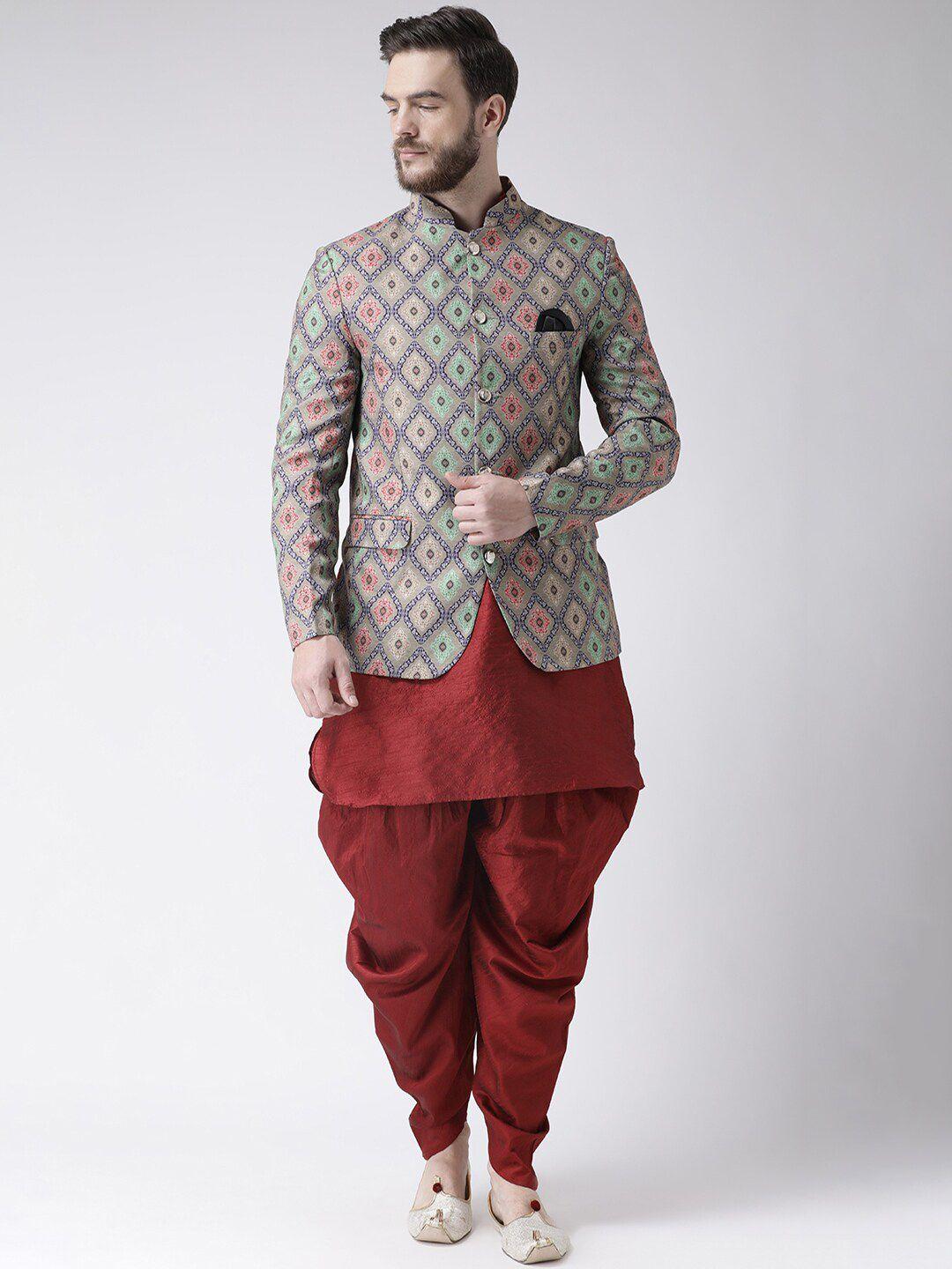 hangup men ethnic motifs kurta with dhoti pants & harem blazer set