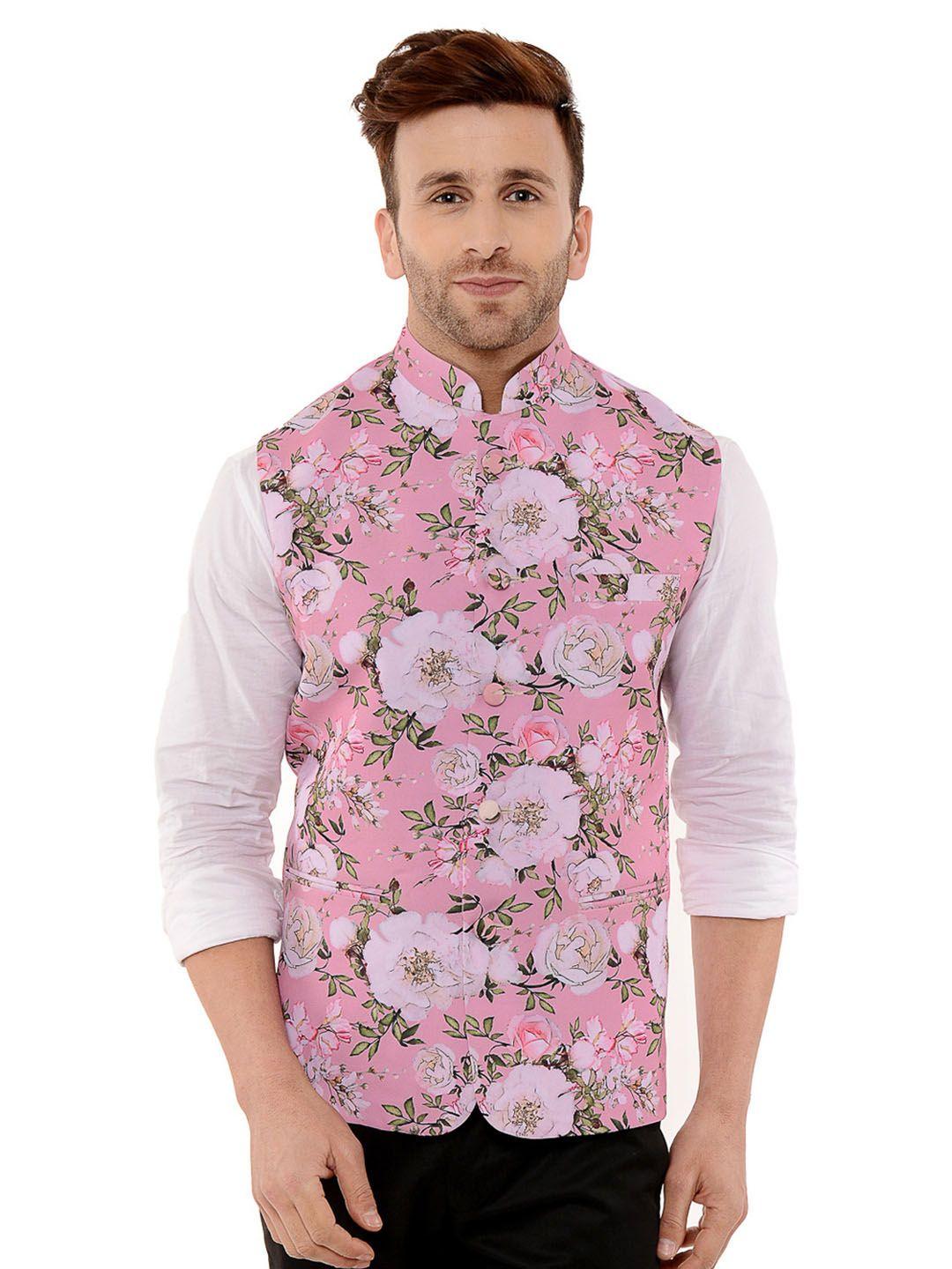 hangup men floral-printed woven nehru jacket