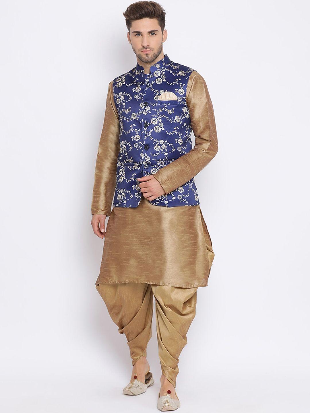 hangup men gold-toned solid kurta with dhoti pants