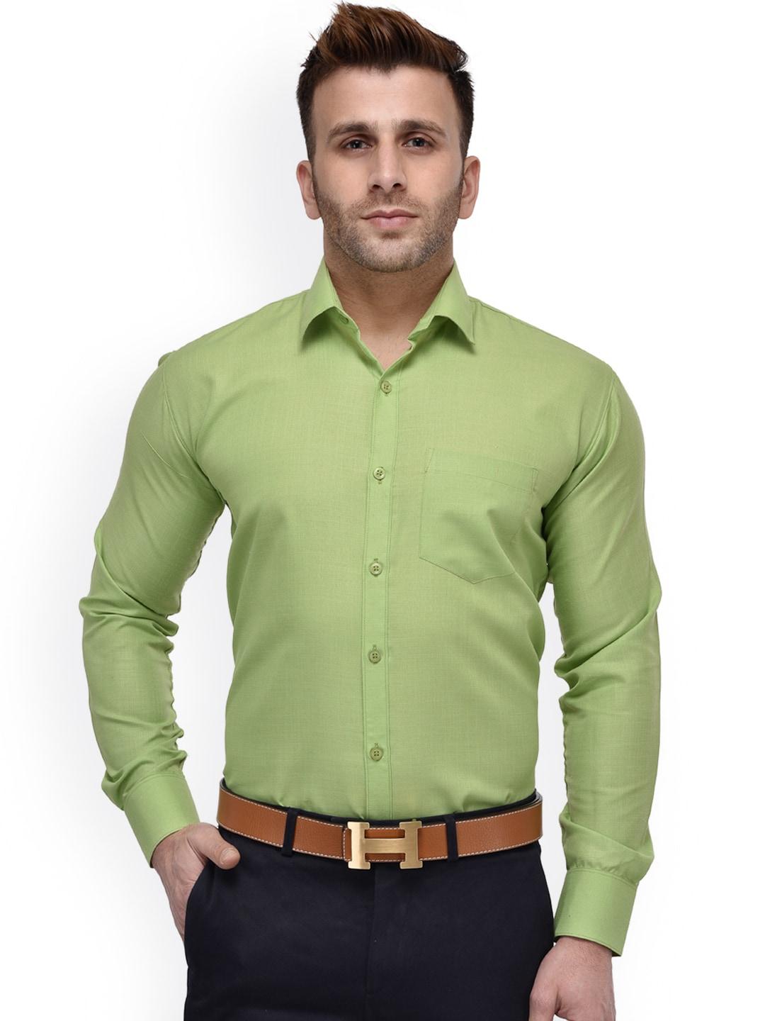 hangup men green regular fit solid formal shirt