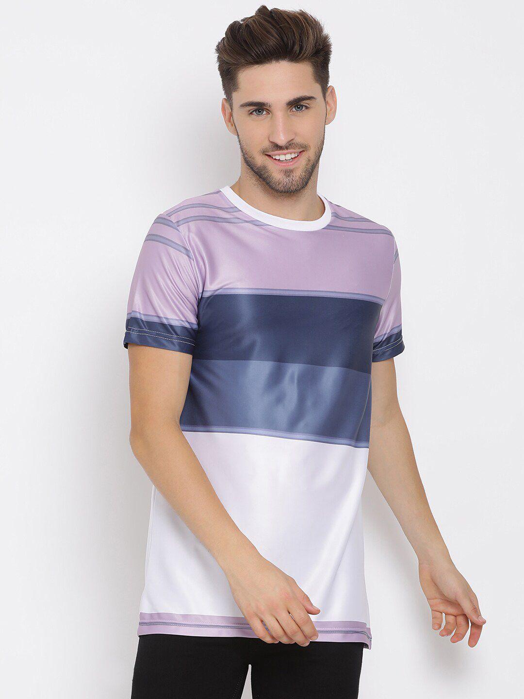 hangup men lavender & navy colourblocked round neck t-shirt