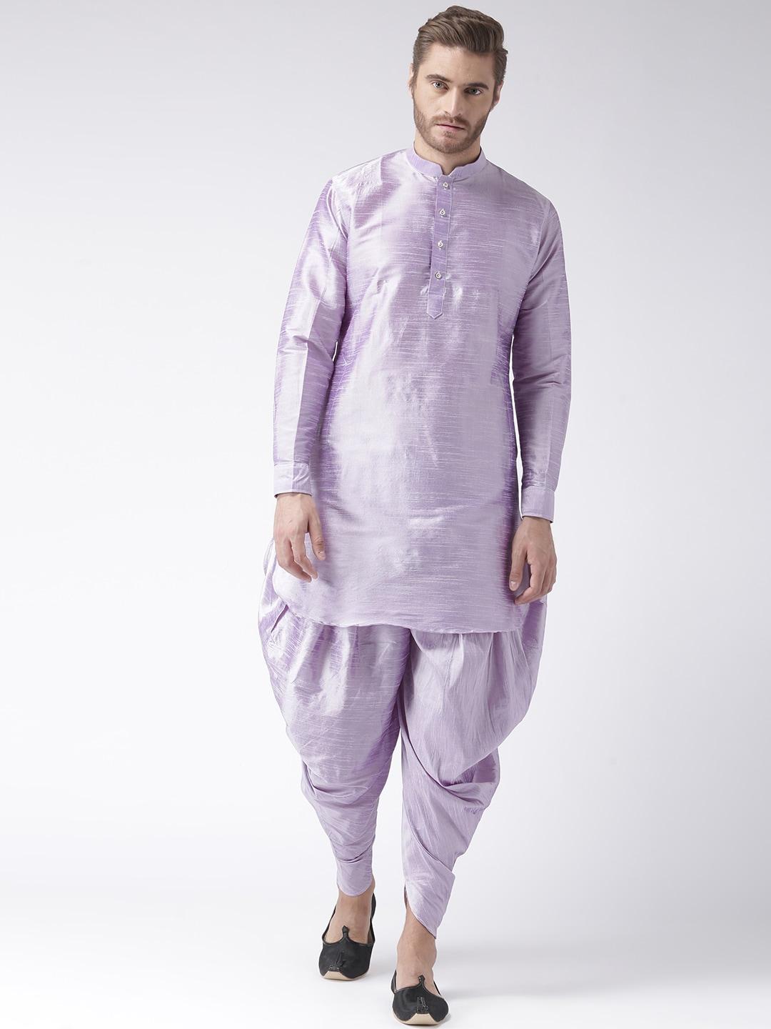 hangup men lavender solid kurta with dhoti pants