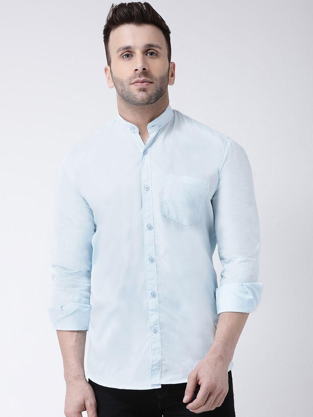 hangup men light blue smart slim fit solid casual shirt