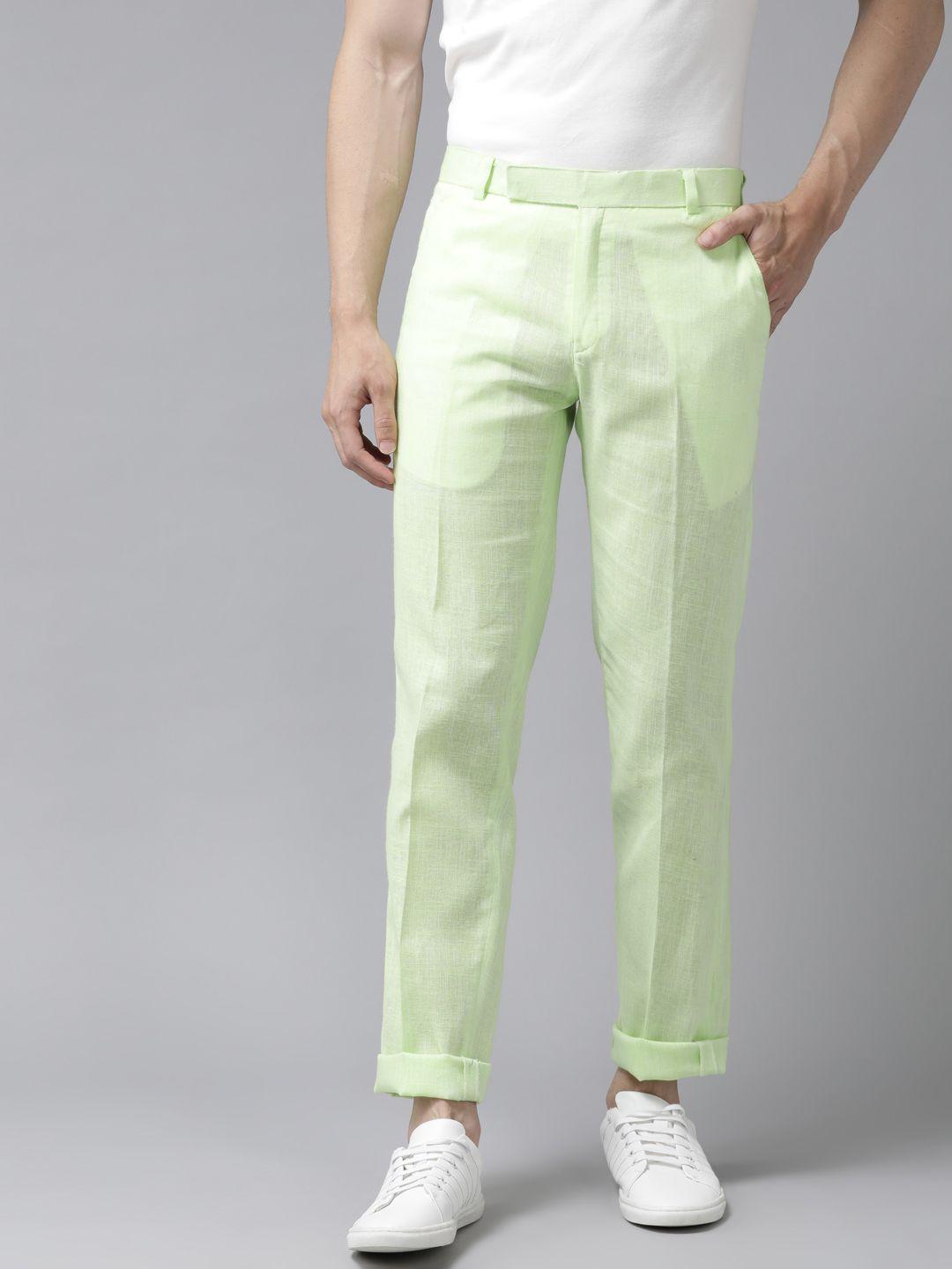 hangup men lime green regular fit solid regular trousers