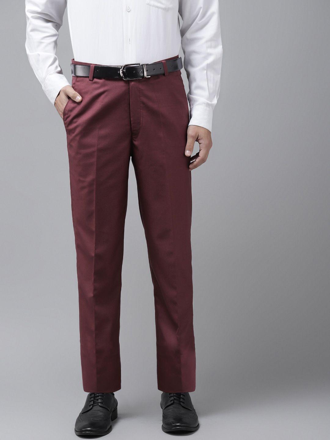 hangup men maroon regular fit solid formal trousers