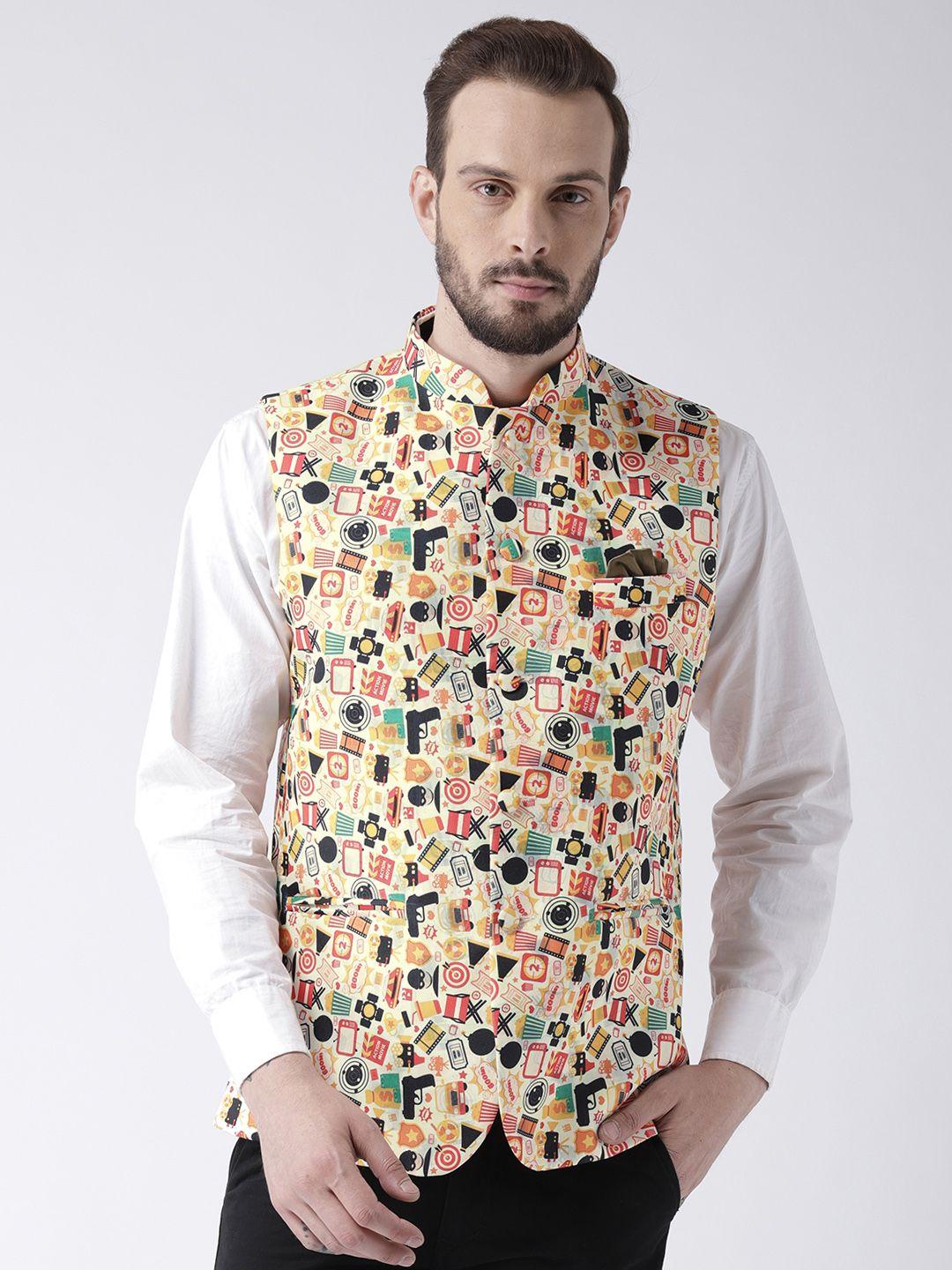 hangup men multicoloured abstract print nehru jacket