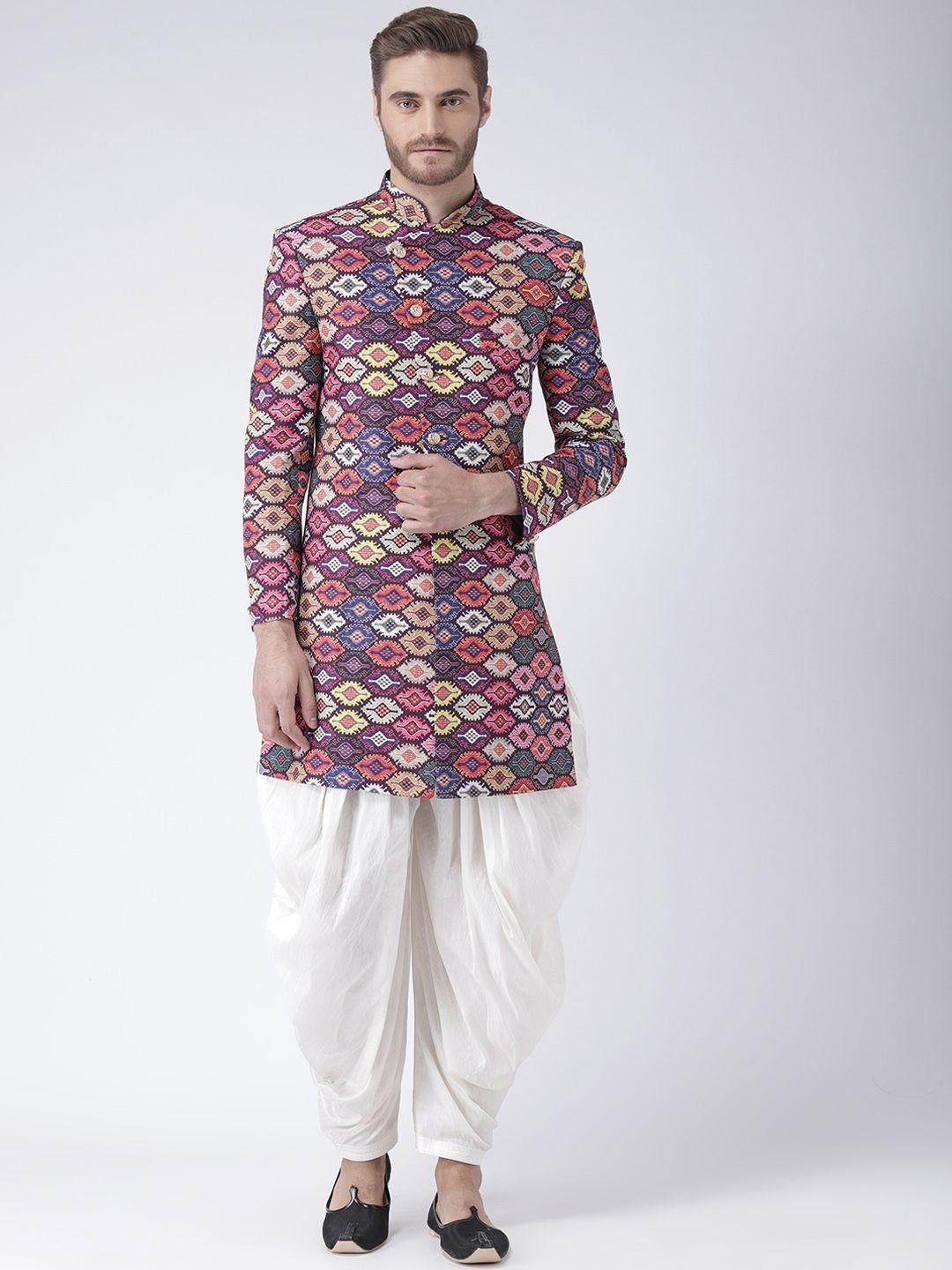 hangup men multicoloured embroidered sherwani with dhoti pants