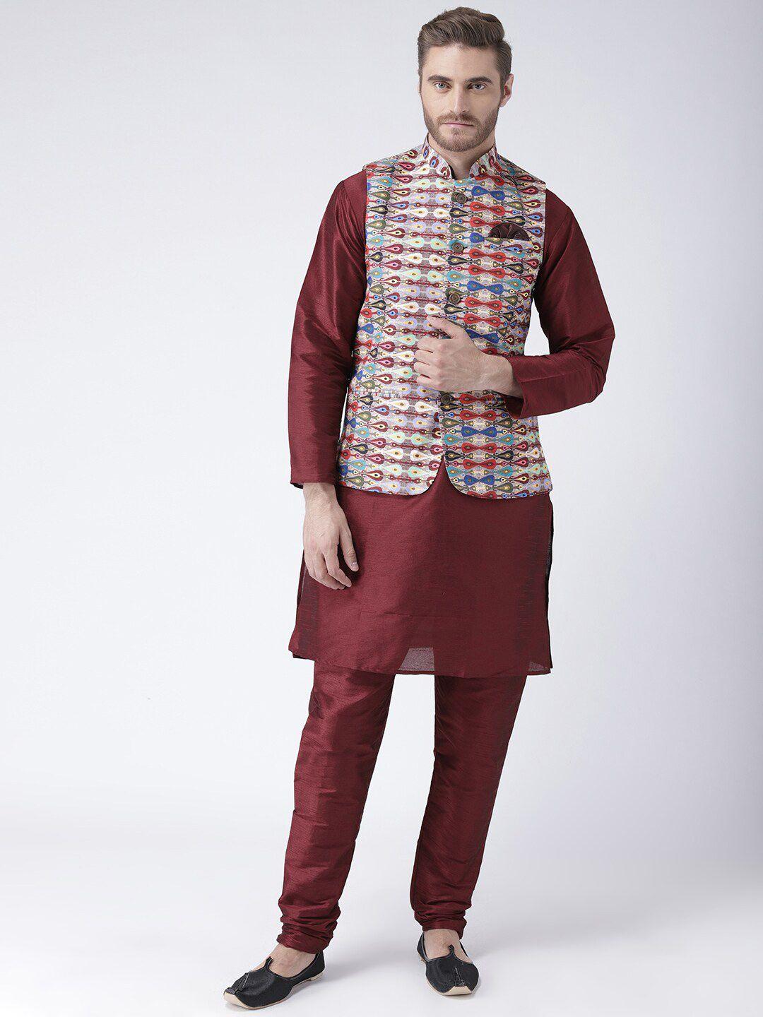 hangup men multicoloured ethnic motifs printed kurta with pyjamas
