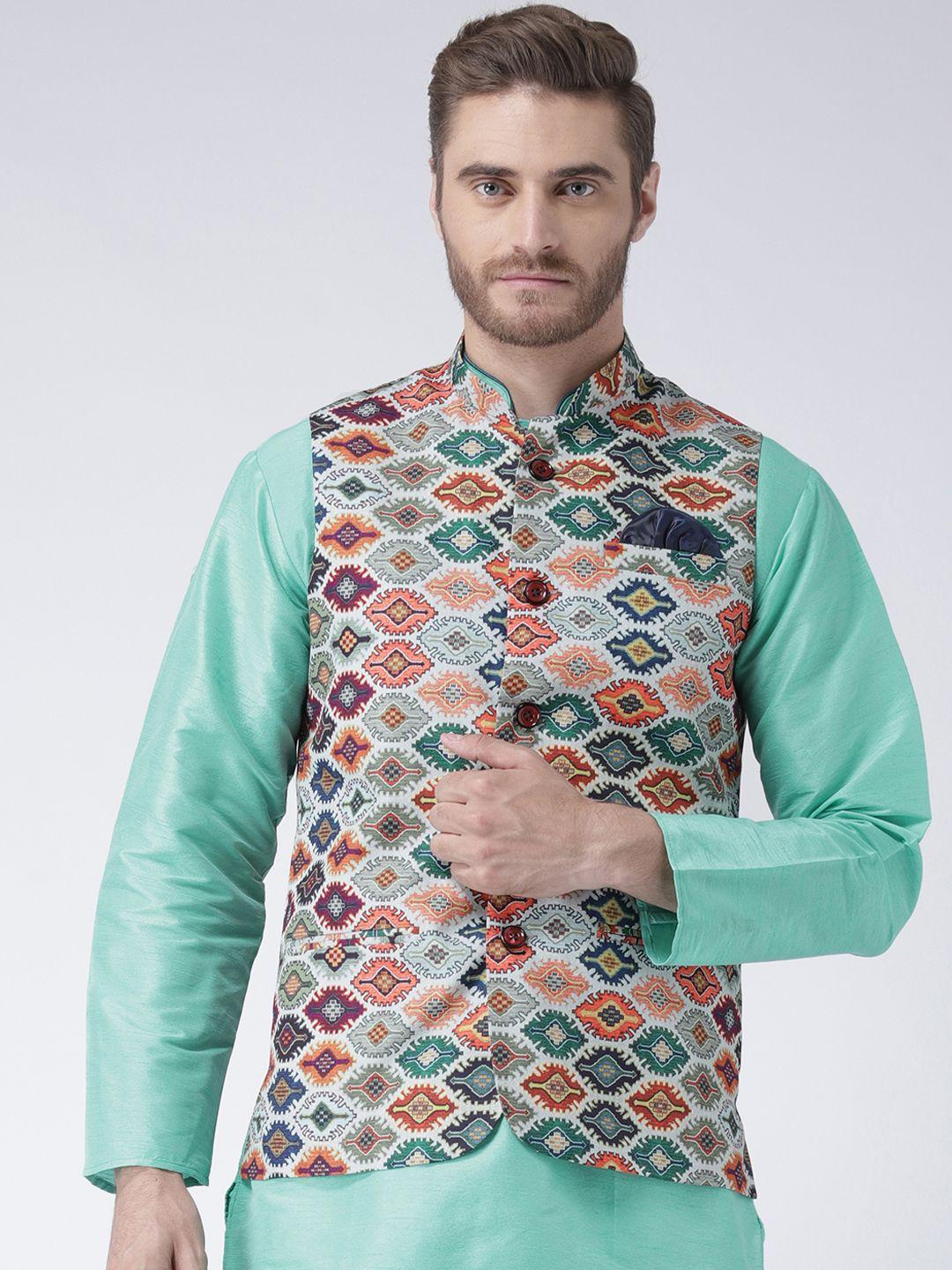 hangup men multicoloured printed nehru jacket