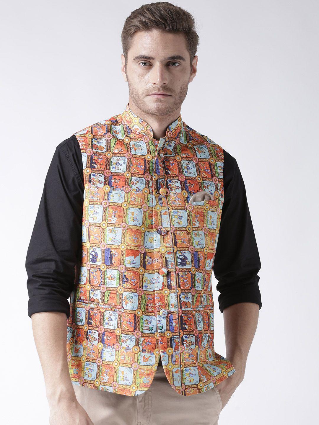 hangup men multicoloured printed nehru jacket
