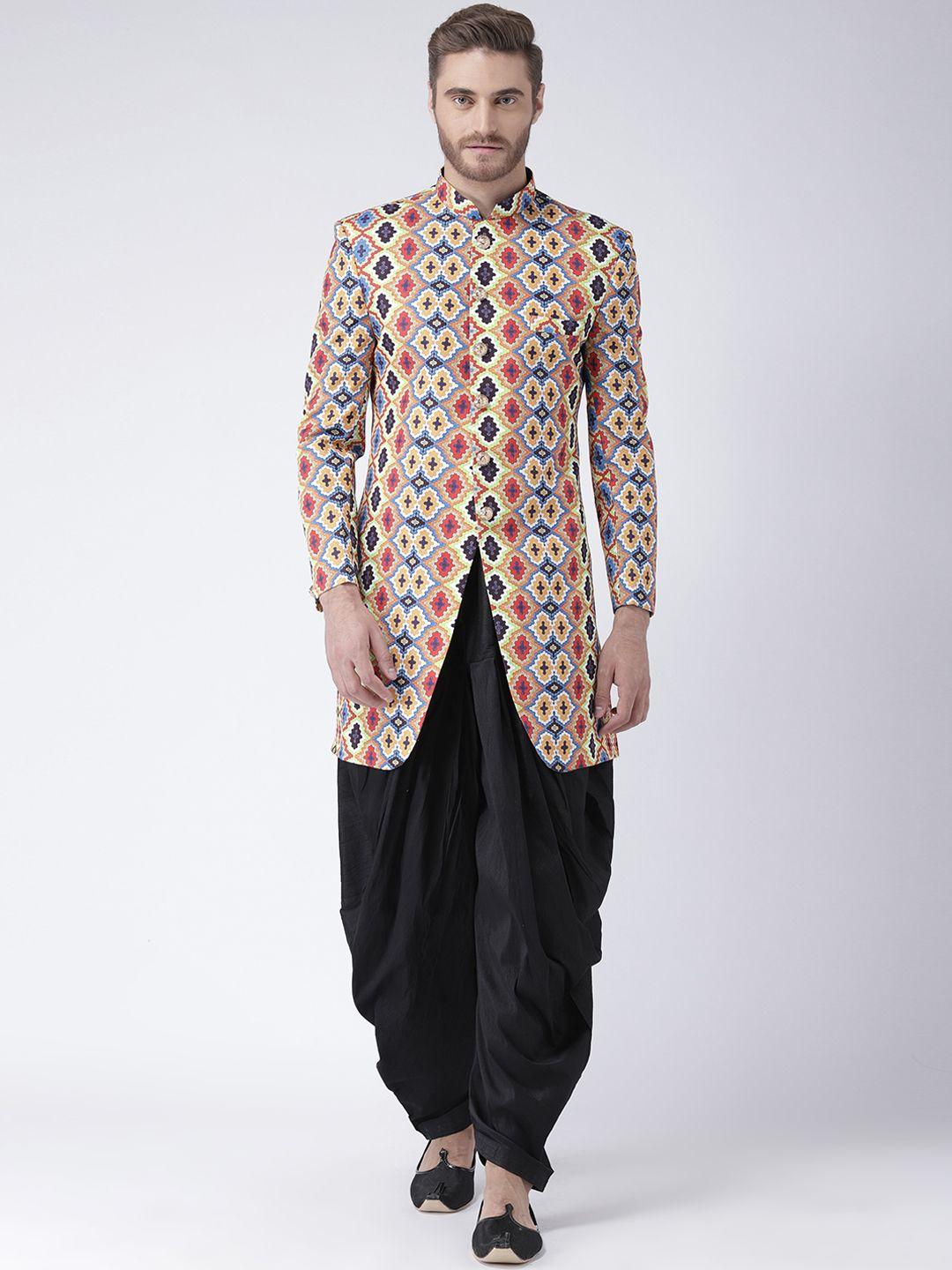 hangup men multicoloured printed sherwani with dhoti pants