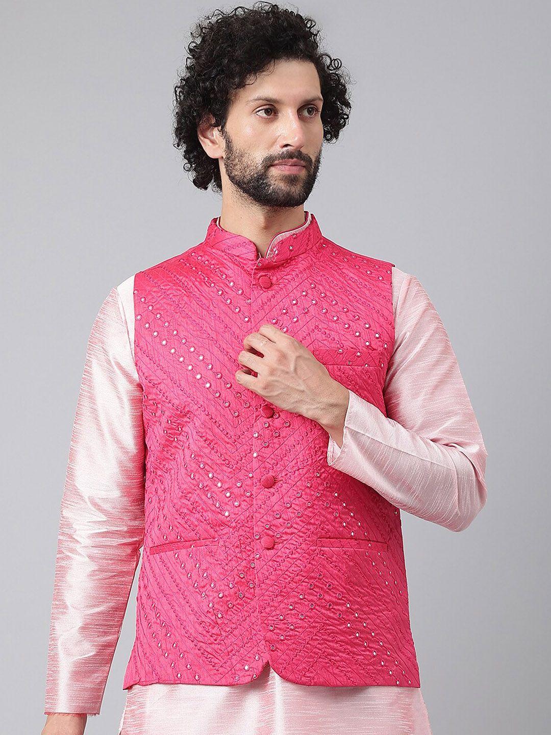 hangup men pink embroidered nehru jackets