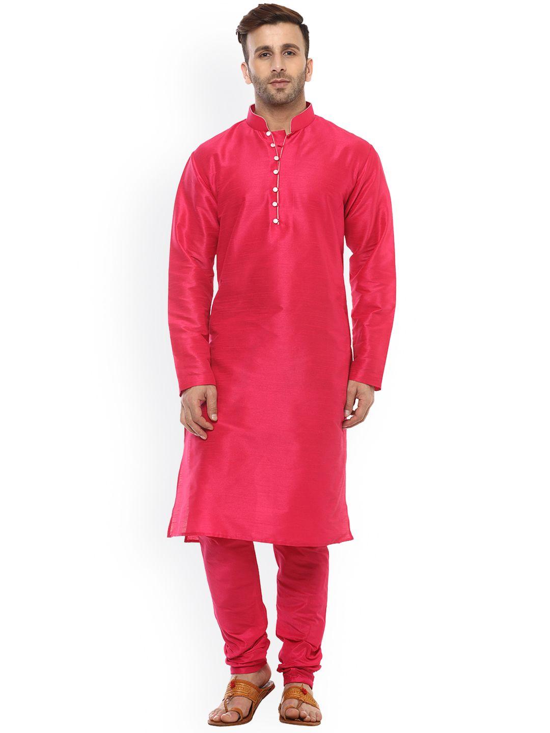 hangup men pink solid kurta with churidar