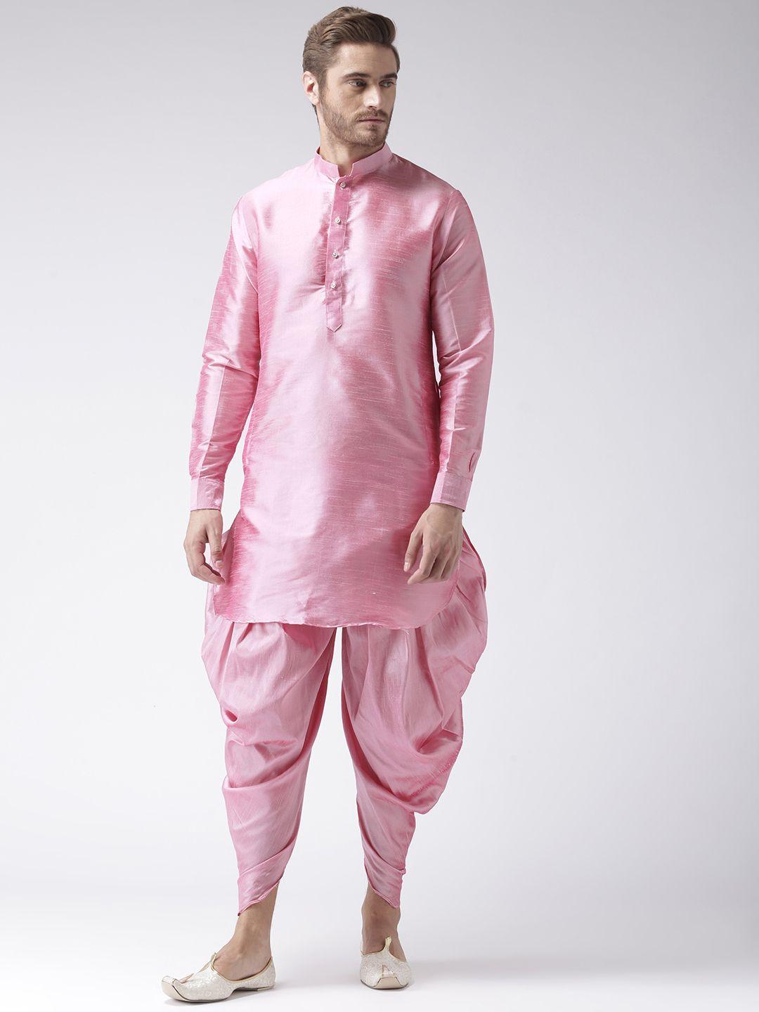hangup men pink solid kurta with dhoti pants