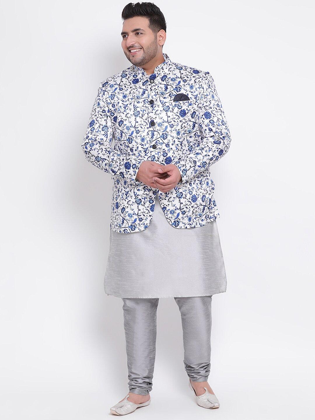hangup men plus size printed kurta with pyjamas & with jacket