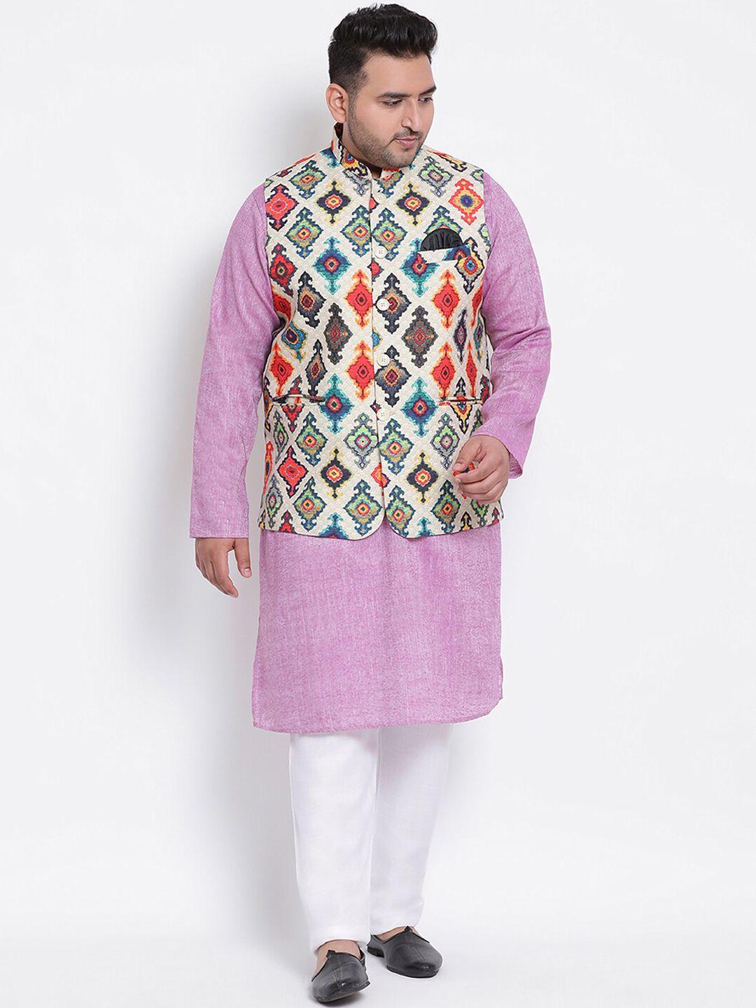 hangup men plus size solid kurta with trouser & nehru jacket